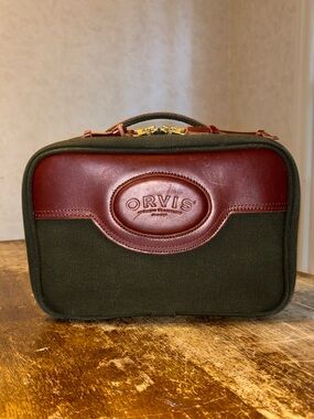 Orvis Sporting Traditions Canvas & Leather Travel Dopp Kit Hanging Toiletry Bag
